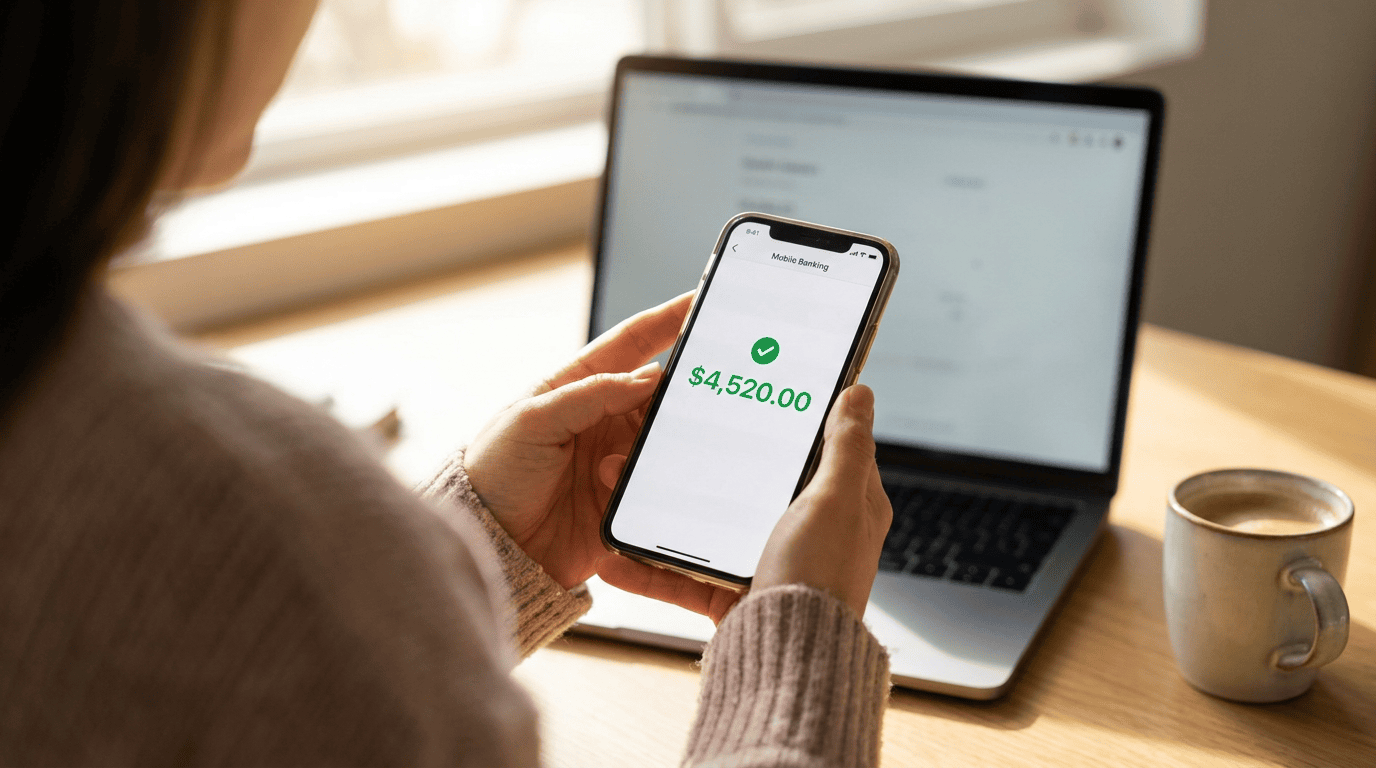Chime vs SoFi vs Ally direct deposit comparison: person checking a deposit confirmation in a mobile banking app