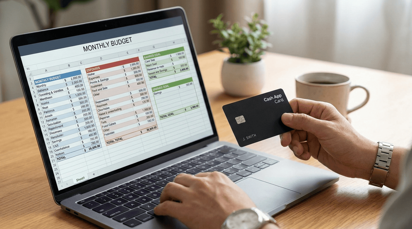 A Cash App Card next to a laptop, representing the requirements to determine if Cash App savings is high yield.